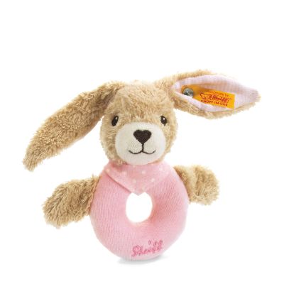 Steiff organic Hoppel Hase Greifring mit Rassel 12 cm rosa mit Bio Baumwolle