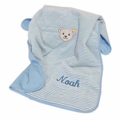 Steiff Babydecke Nickydecke blau gestreift 90 cm x 60 cm