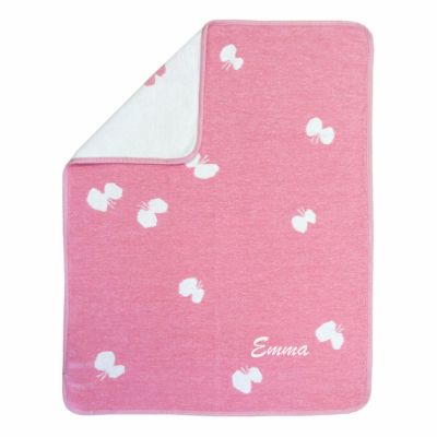 Klippan Choucho Chenille-Decke 70 cm x 90 cm organic cotton rosa Schmetterlinge 