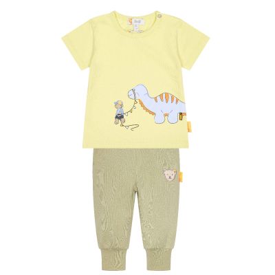 Steiff Set T-Shirt Dino und Jogginghose grün / tea